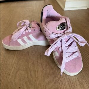 Adidas Originals Pink Suede Sneakers w/ Metallic Trefoil Detail | Women’s 6.5